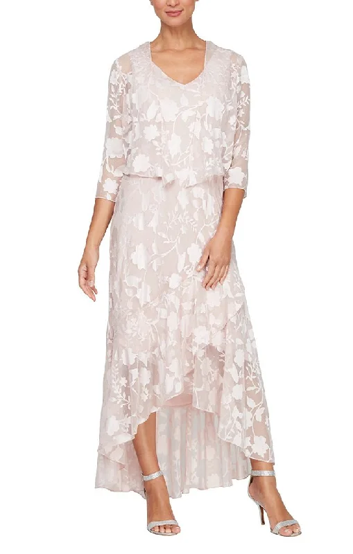 Only a Few Left – Order Now!Chiffon Jacket Dress with High/Low Tulip Hem Skirt & Open Cascade Jacket