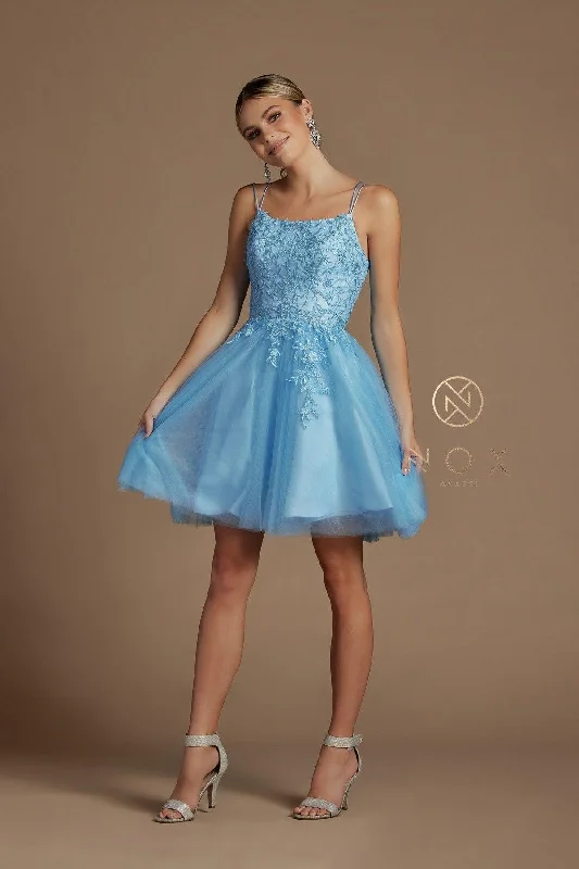 Bigger Savings, Better Shopping!Short Spaghetti Strap Homecoming Dress