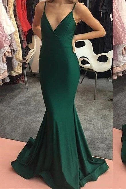 Find Your Perfect Deal Today!Dark Green Mermaid Prom Gown with Deep V-neckline