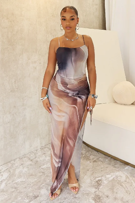 Amazing Prices You Can’t Resist!Ellery Print Mesh Asymmetrical Long Dress