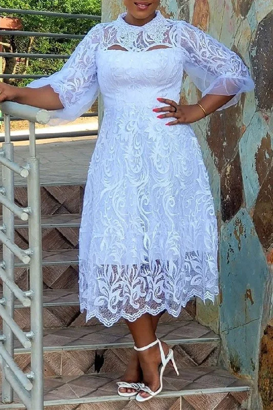 Buy More, Save More!Floral Lace Cutout Detail Stunning A-Line Midi Dress