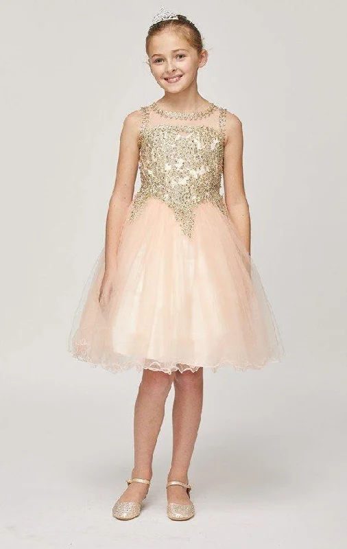 Limited Stock Available!Flower Girl Dress Sleeveless Gold Embellished Short