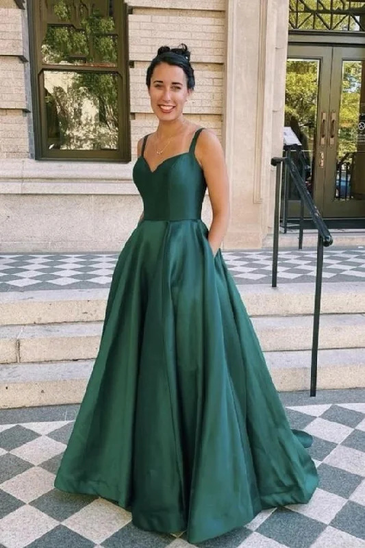 Time to Snag a Bargain!Green satin long A line prom dress evening dress     cg22709