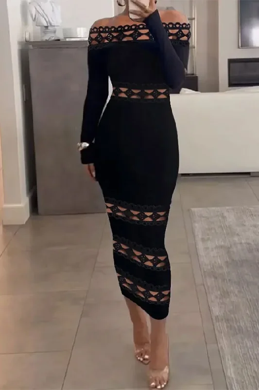 Shop Now and Save!Lace Patchwork Elegant Off Shoulder Midi Dress