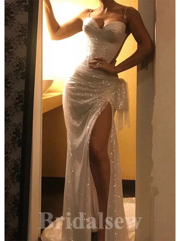 Shop Early, Save Big!Long Mermaid Sparkly Sequin Glitter Spaghetti Straps Slit Party Evening Prom Dresses PD926