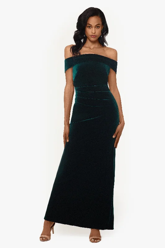 Limited Stock Available!"Lori" Off The Shoulder Long Ruched Velvet Dress