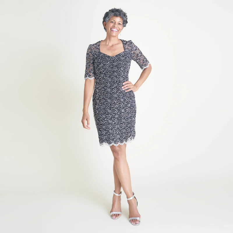 Stock Up and Save!Meryl Silver Sequin Lace Cocktail Dress