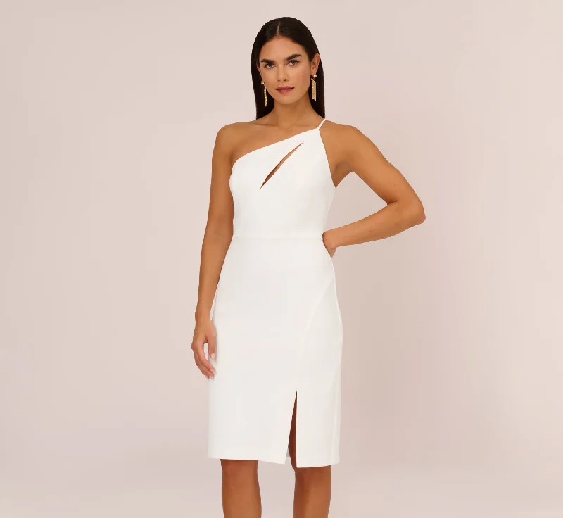 Shop Early, Save Big!One Shoulder Crepe Dress With Cutout Neckline In Ivory