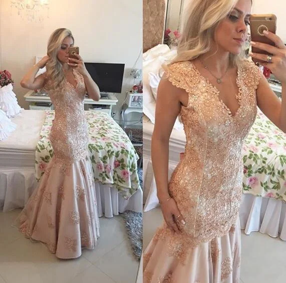 Bigger Savings, Better Shopping!Pink Evening Dress, Lace Applique Mermaid, Modest Evening Dress, Deep V Neck ,Elegant Evening Dresses     cg22707