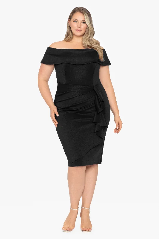 Mega Sale Happening Now!Plus "Vanessa" Short Off The Shoulder Scuba Crepe Side Ruched Dress