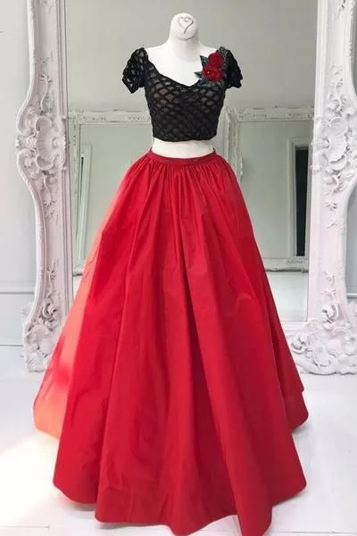 Your Favorite Items on Sale Now!Red Tulle Two Pieces Sequins A-line Long Evening Dresses,prom Dress, Long Prom Dresses ,Custom Made         cg22692