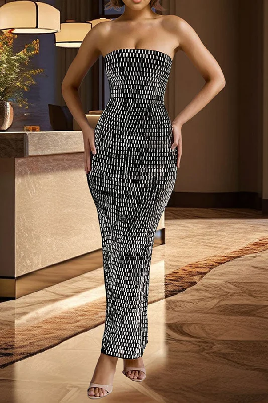 Get the Best for Less!Rhinestone Glamorous Bodycon Bandeau Midi Dress