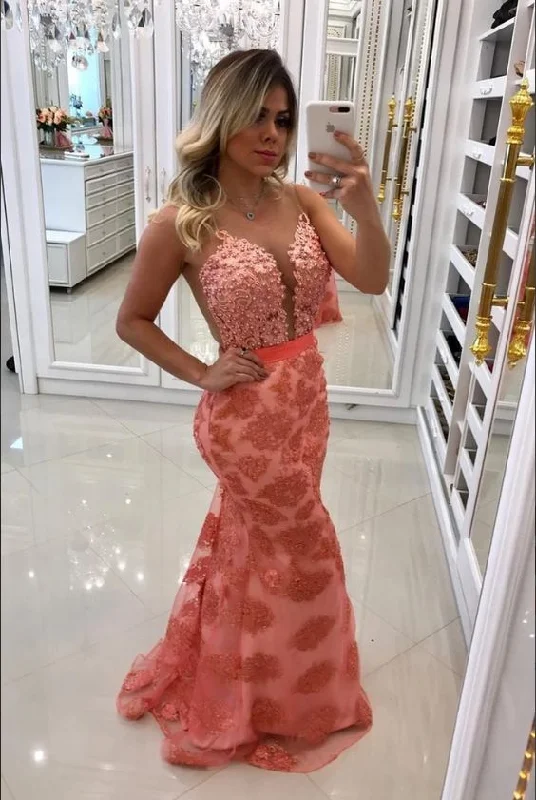 Special Offer – Act Fast!Scoop Lace Mermaid Prom Dresses With Beads And Sash    cg22706