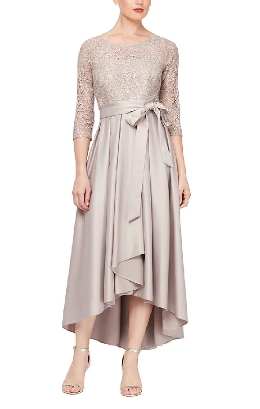 Buy More, Pay Less!Sequin Lace Party Dress with Satin Skirt & Ribbon Belt