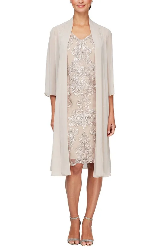 Special Discounts Inside!V-Neck Sheath Dress with Elongated Chiffon Jacket