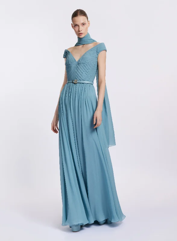 Sale Alert – Get Ready to Shop!Off-The-Shoulder Silk Dress