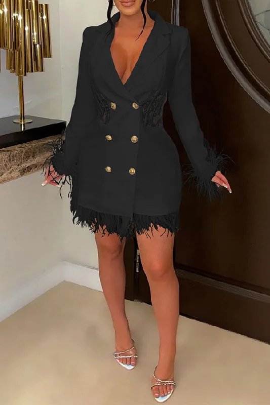 Flash Sale – Act Fast!Solid Color Elegant Fluffy Mini Dress