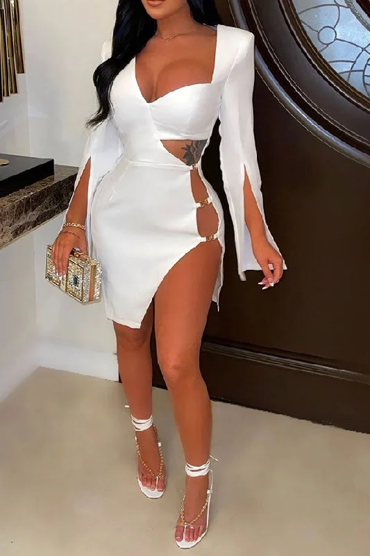Only a Few Left – Order Now!Solid Color Elegant High Slipt Mini Dress