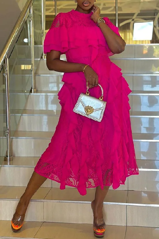 Your Dream Deal is Here!Solid Color Lace Patchwork Smart Stringy Selvedge Midi Dress