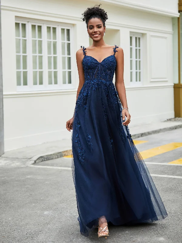 Shop Before It’s Gone!Sweep Train Tulle Dress With Slit Dark Navy