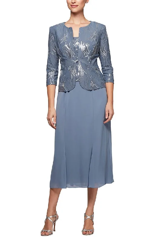 Savings You Can’t Ignore!Tea-Length Firework Sequin Jacket Dress with Chiffon Skirt