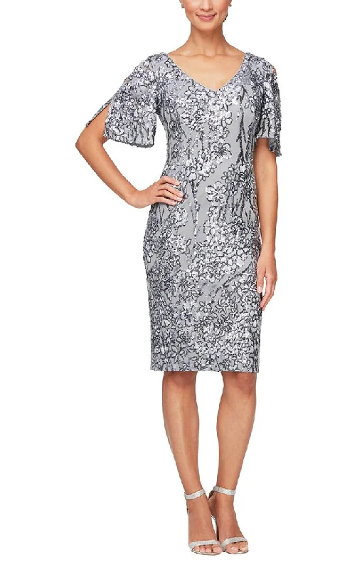 Exclusive Savings This Week!V-Neck Sequin Cocktail Dress with Cold Shoulder Flutter Sleeves