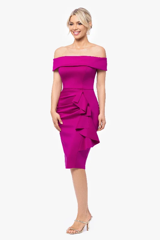 Don't Miss Out!"Vanessa" Short Off The Shoulder Scuba Crepe Side Ruched Dress