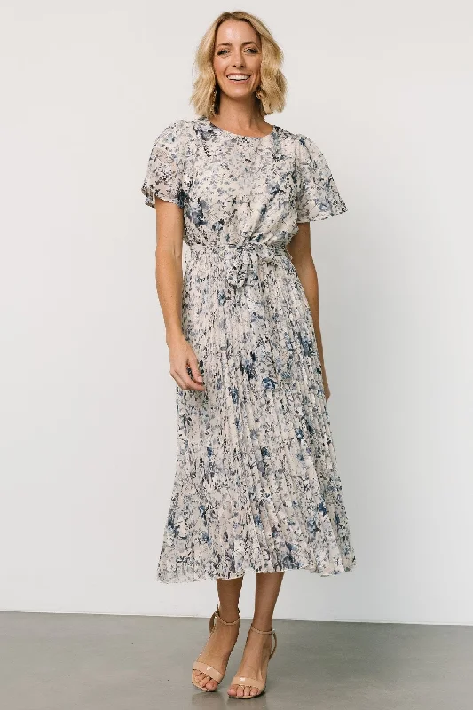 The Sale You’ve Been Waiting For!Alexandra Pleated Dress | Off White + Blue