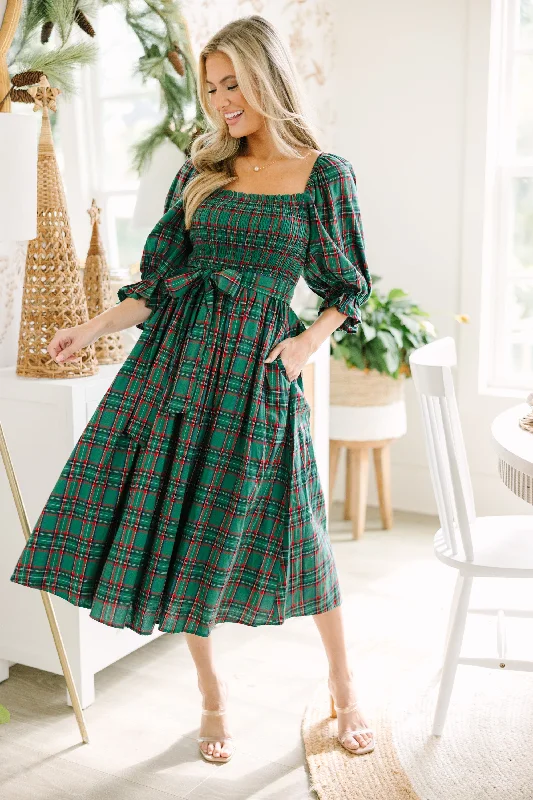 Savings You Can’t Ignore!All I Want Green Tartan Plaid Midi Dress