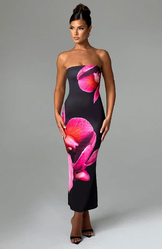 Your Shopping Spree Starts Here!Allegra Midi Dress - Black Floral Print