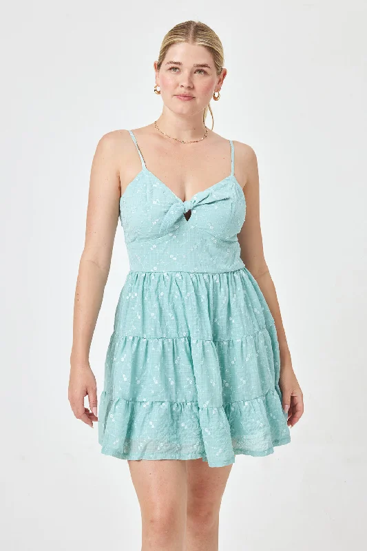 Shop Today, Save Tomorrow!Baby Blue Tie Front Embroidery Dress