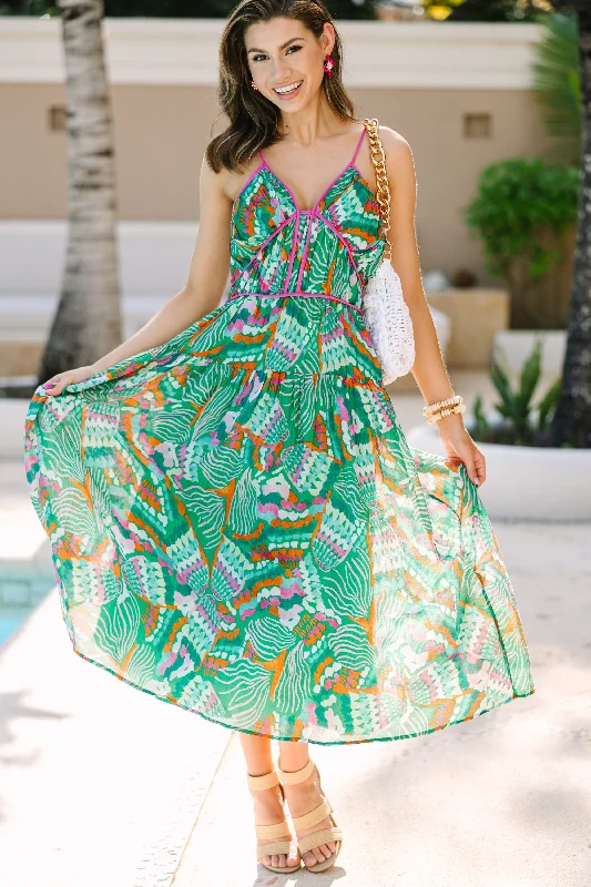 More Discounts, More Joy!Back In Action Green Abstract Midi Dress