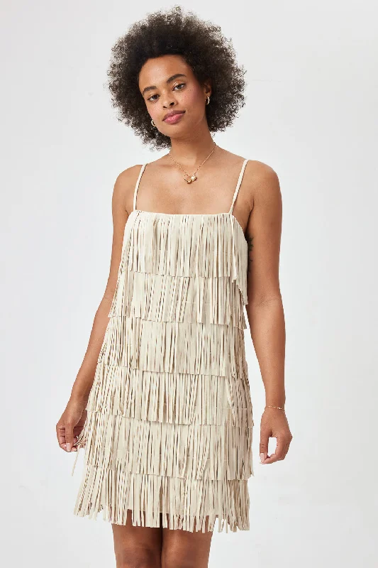 Save Like Never Before!Beige Suede Fringe Dress