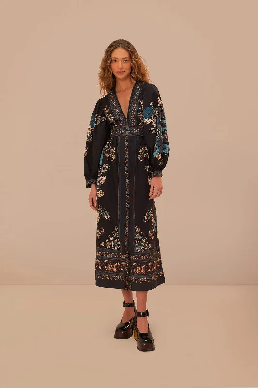 Save More When You Shop More!Blossom Tapestry Black Midi Dress