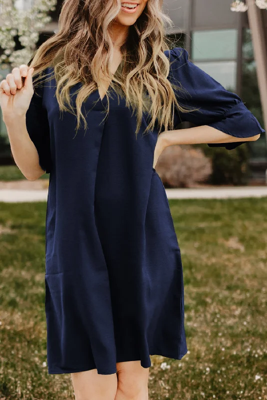 Seasonal Sale – Shop Now!Blue Ruffled Sleeve Shift Dress