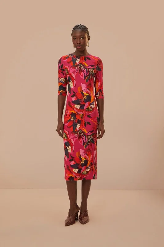 Don’t Wait – Shop Today!Colorful Flowers Jersey Midi Dress