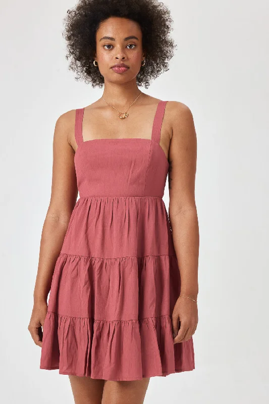 Buy More, Pay Less!Dusty Pink Tie Back Woven Dress