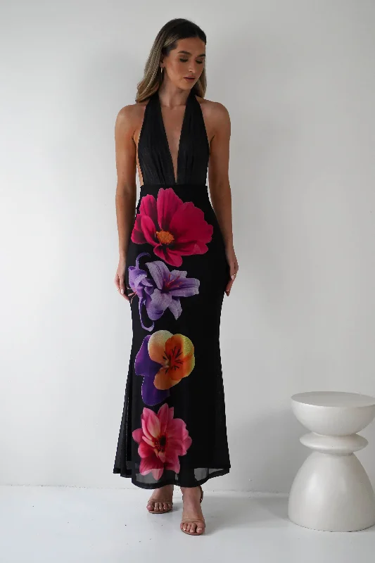 Your Discount is Waiting!Elanor Floral Print Mesh Maxi Dress | Black