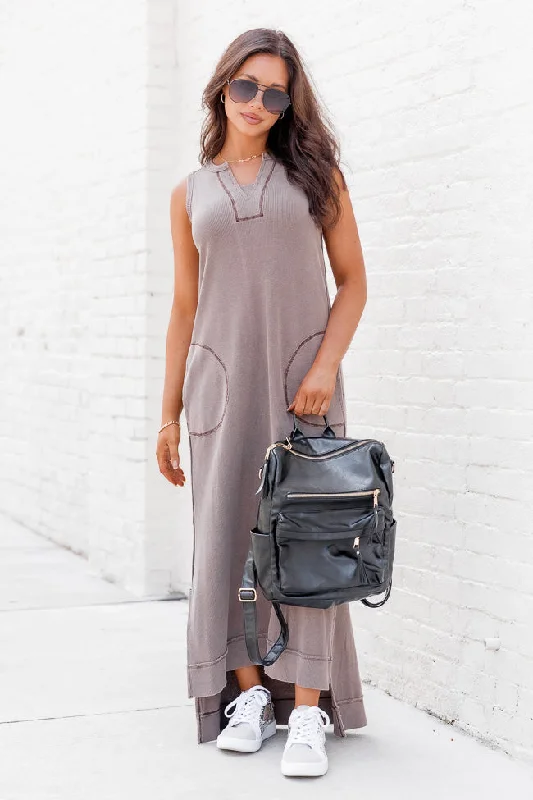 Buy One, Get One Free!Forgotten Romance Brown Acid Wash Midi Dress