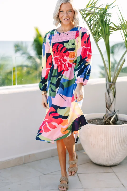 Huge Savings – Act Now!Get What You Want Navy Blue Abstract Print Midi Dress