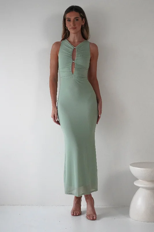 Your Exclusive Offer Awaits!Hallie Mesh Bodycon Maxi Dress | Sage
