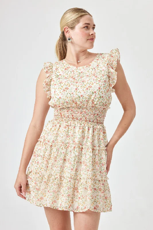 Must-Have Deals Inside!Ivory Floral Smocked Waist Dress