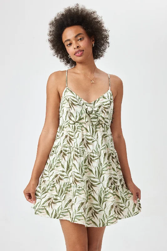 Flash Deals – Act Quickly!Ivory Green Floral Tie Front Dress