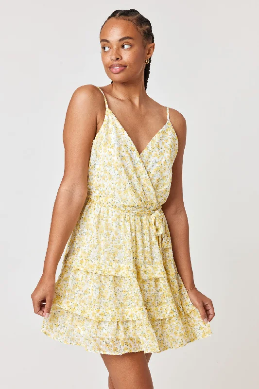 Mega Sale Happening Now!Ivory Yellow Surplice Tie Waist Dress