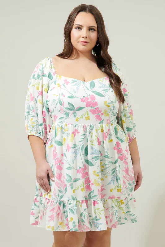 Instant Savings Await!Jacinda Floral Scotia Puff Sleeve Babydoll Dress Curve