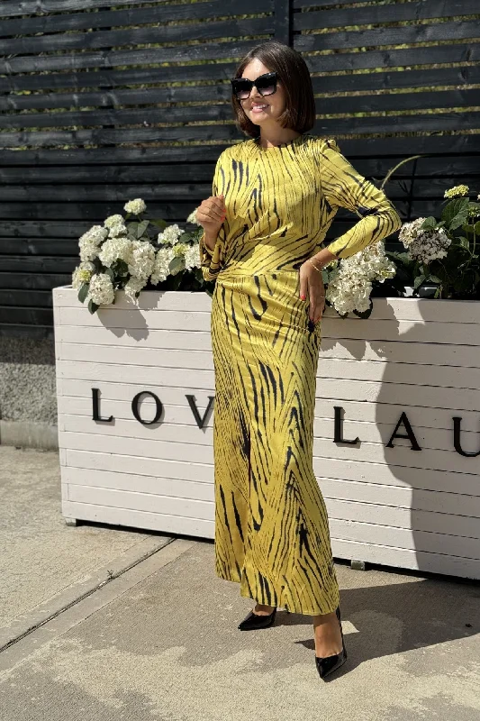 Biggest Sale of the Season!Kayla Printed Wrap Dress In Mustard