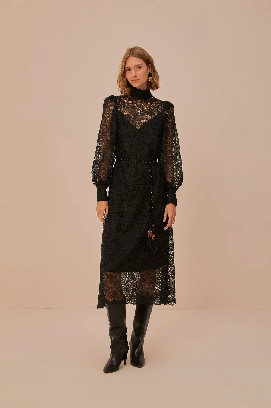 Price Drop Alert!Lace Black Midi Dress