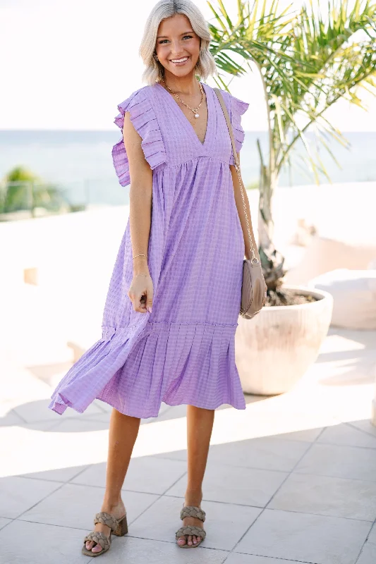 Your Best Deals Are Here!Lift Your Spirits Lavender Purple Midi Dress