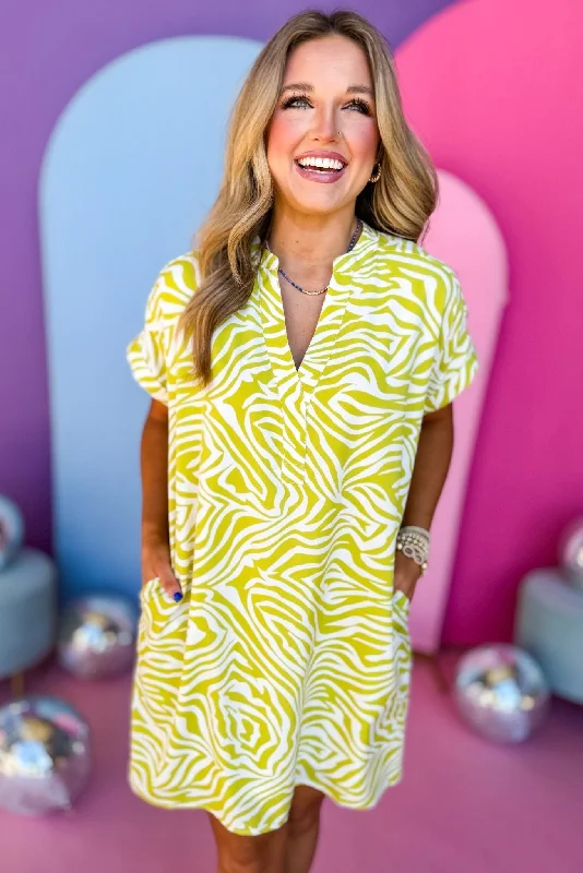 Your Dream Deal is Here!Lime V Neck Banded Collar and Sleeve Shift Dress