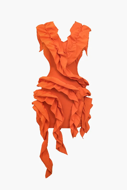 Save Money, Shop Happy!Solid Backless Pleated Ruffle Midi Dress